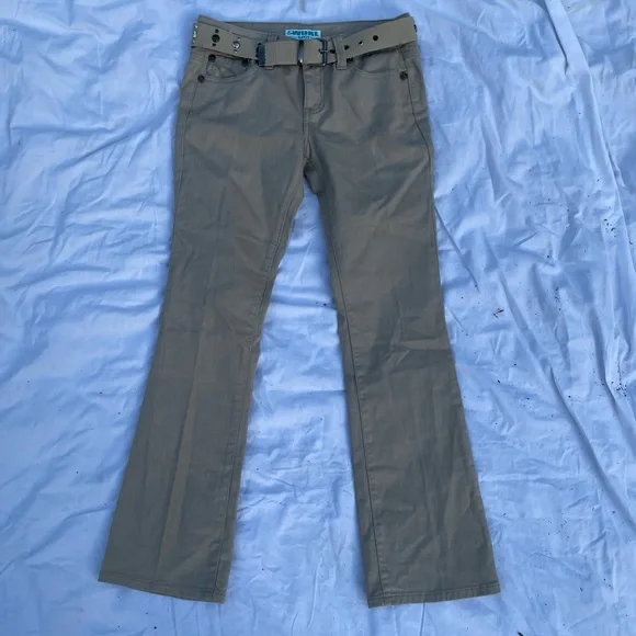 Wurl Boot khaki low rise bootcut jeans with belt - Picture 2 of 8